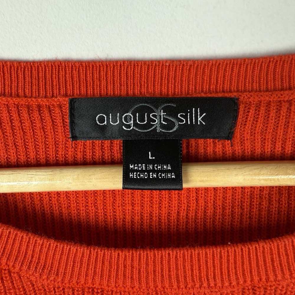August Silk Red Orange Round Neck Lightweight Ribbed Boxy Sweater Womens Large - Picture 3 of 5